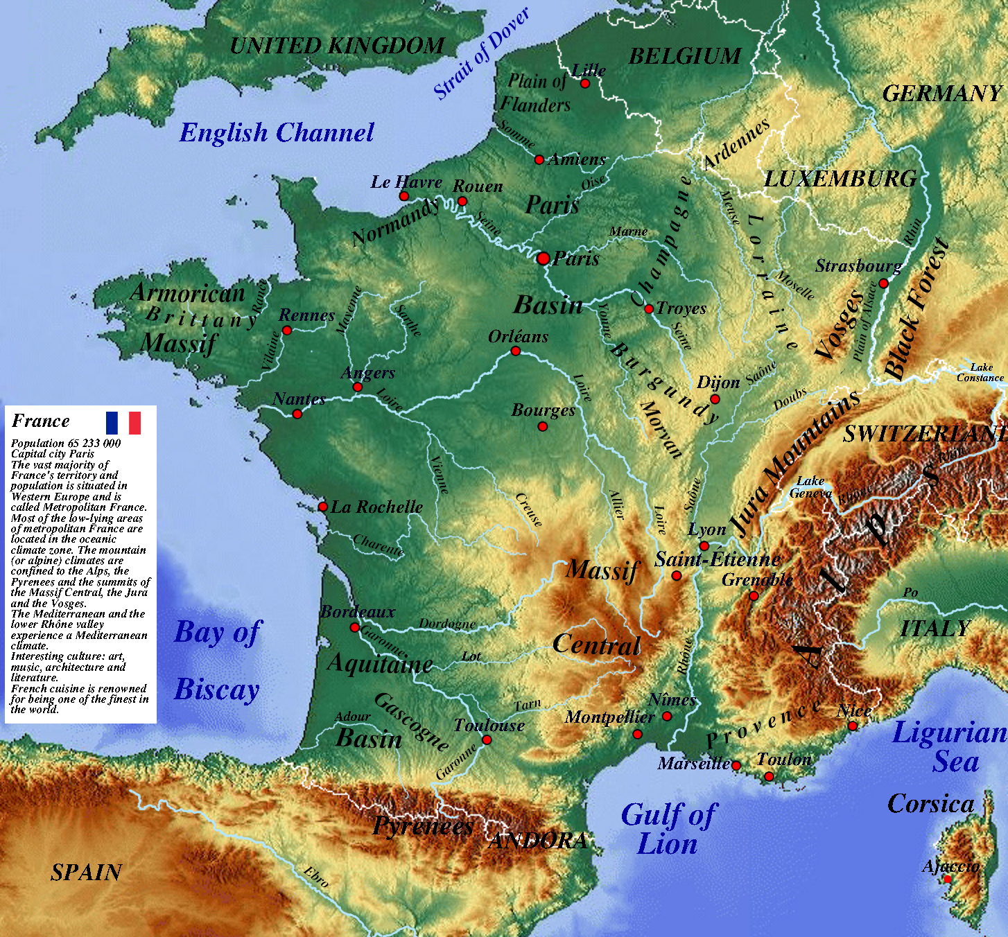 Geographical Map Of France Topography And Physical Features Of France ...