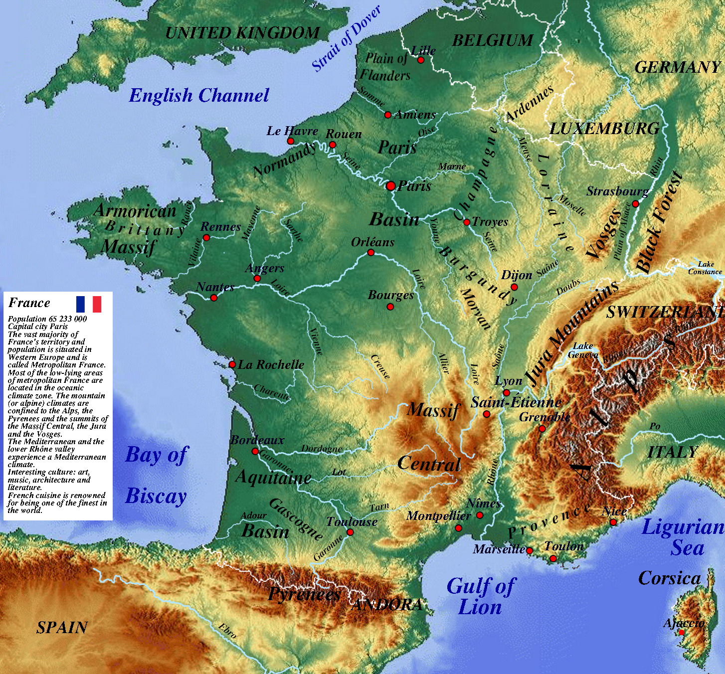 France physical map  physicalmap.org