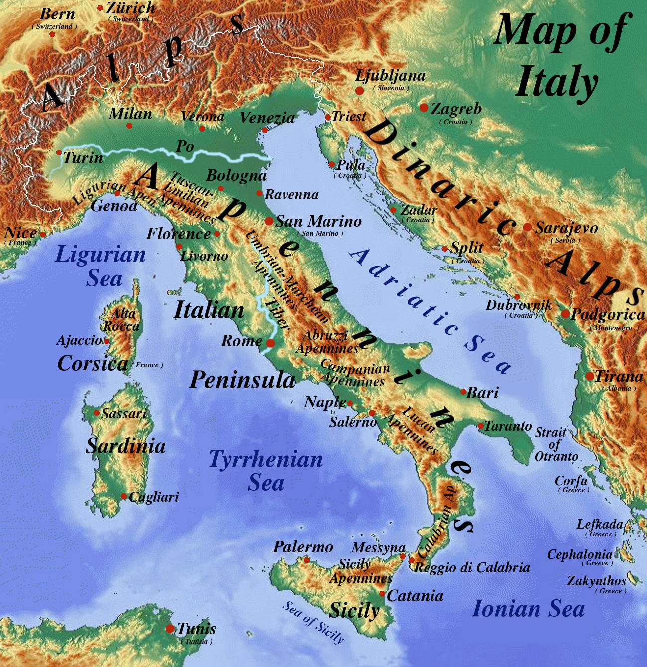 Italy physical map | physicalmap.org