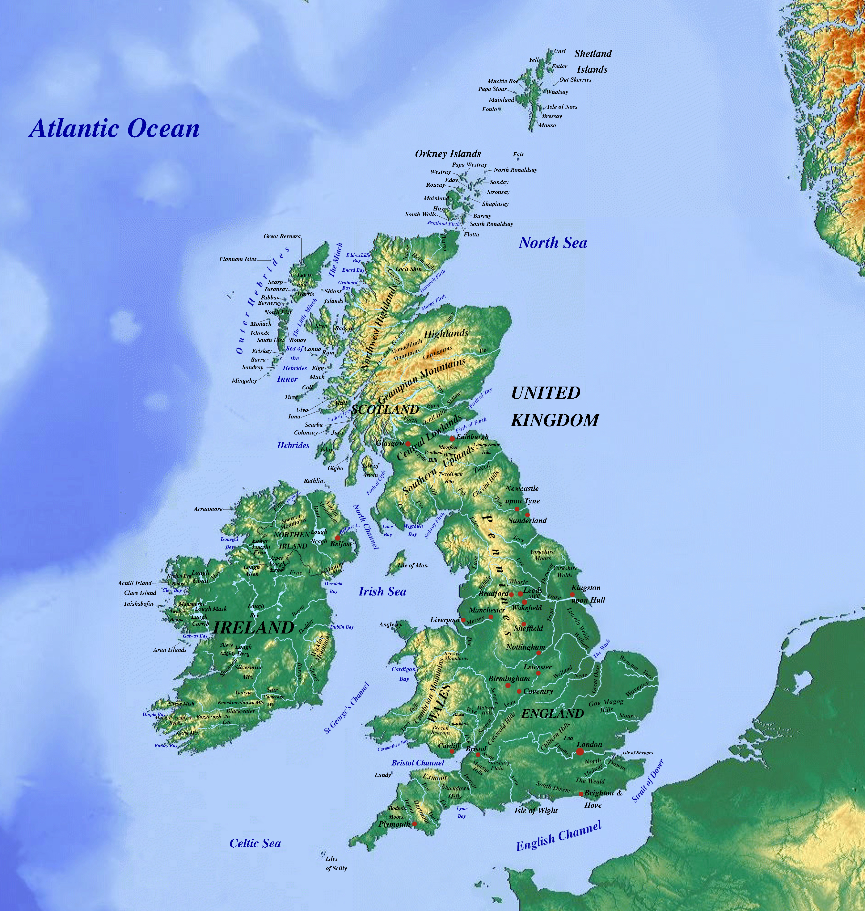 Physical Map of the United Kingdom